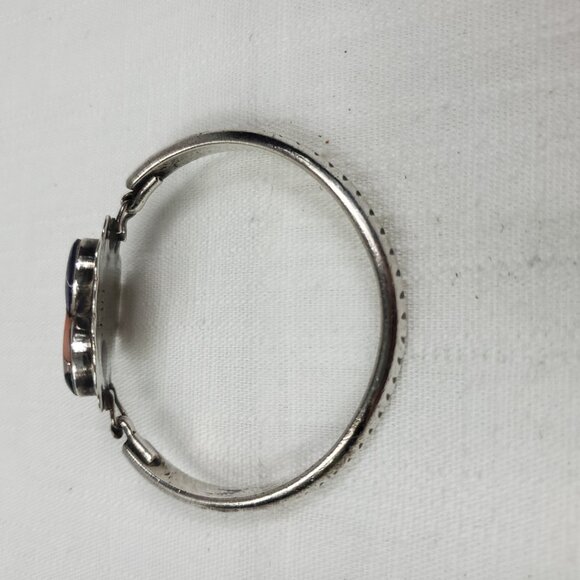 Vintage JJH Navajo Native Artist Signed Heart Inlay Sterling Silver Bracelet - Picture 4 of 15